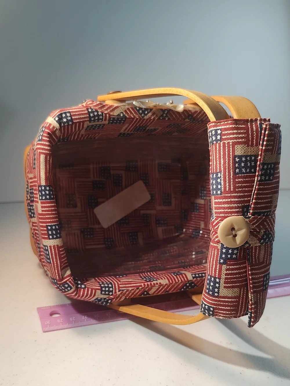 Longaberger Small Market Basket With Old Glory Liner, Flag Tie On, & Handle Tie